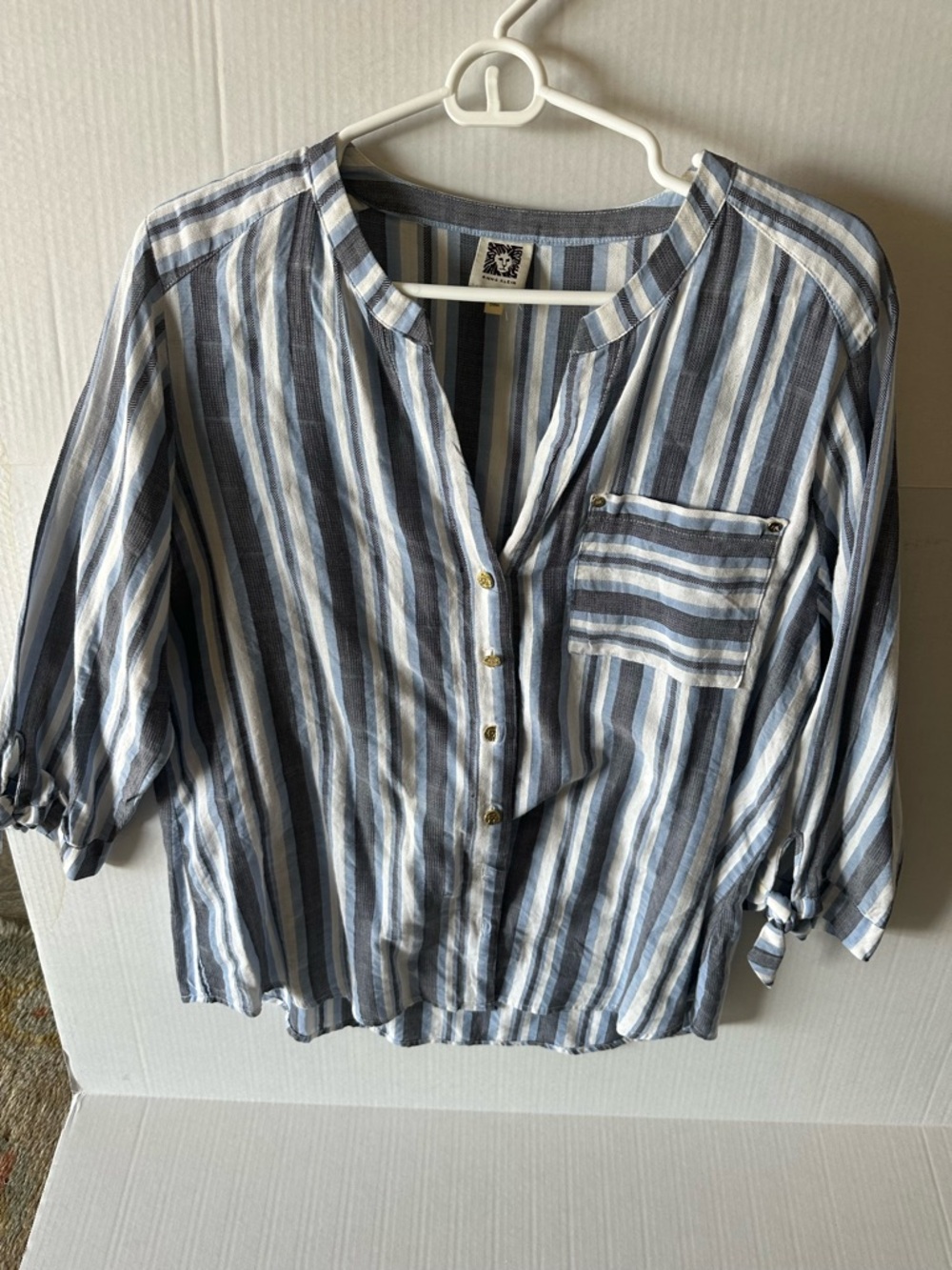 Anne Klein Blue and White Striped Tunic Shirt